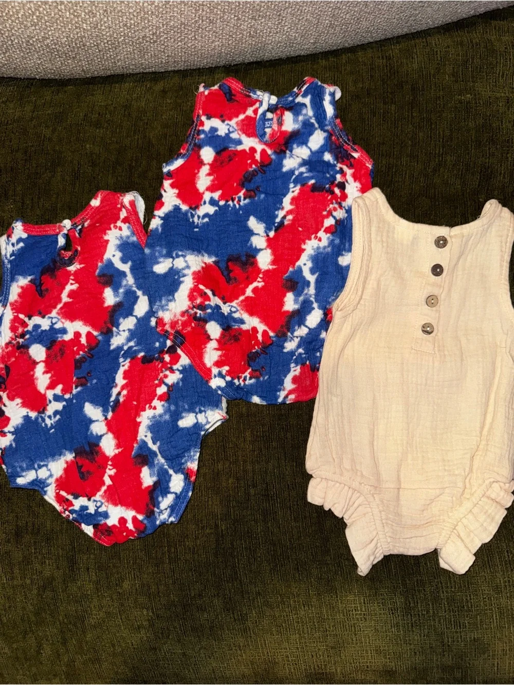 chick pea Red, Blue & White Tie-Dye Baby Romper